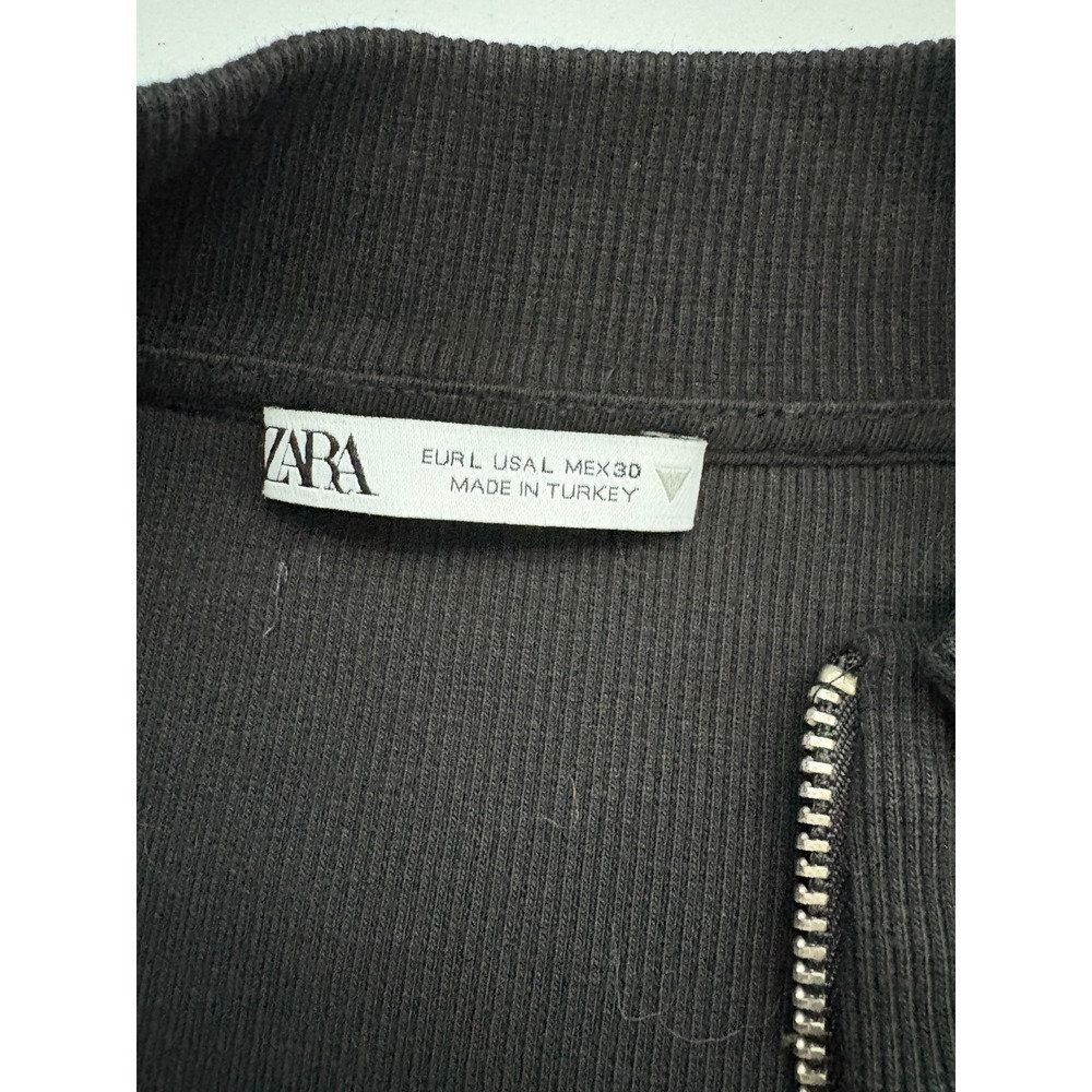 Zara Black Ribbed Knit Half Zip Long Sleeve Crop Top Women's - Picture 2 of 3